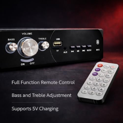 Image of Double IC High Power Car Stereo with LCD & Remote Control | Universal Fit MP3 Player -Bluetooth, USB, AUX, FM Radio, SD Card | Built-in Equalizer for Bass & Treble Control | Black-Grey (0015)