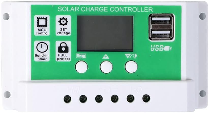 40A Solar Charge Controller 12/24V PWM Solar Panel Controller Battery Intelligent Regulator with Dual USB Port Adjustable Parameter LCD Display Timer Setting