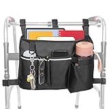 TONINT Large Walker Bag with Water Cup Holder,Walker Basket,Foldable Walker Storage Bag,Side Walker Bag,Walker Side Access Bag Organizer Pouch Tote,Scooters or Rollator Walkers (Extra Large-)