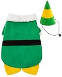 Dog Elf Costume for Pets Party Winter Warm Clothes Dog Christmas Outfit with Cap (Green, Medium)