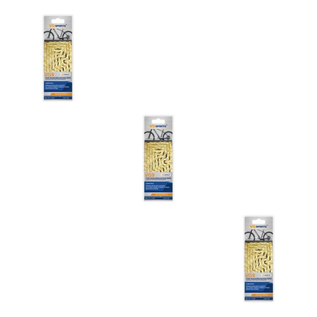 3 Set di Catena per bici facile da installare per mountain bike e bici da strada Catene per mountain bike robuste e durevoli in acciaio al carbonio Elegante oro 9 velocità