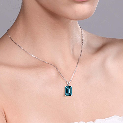 Gem Stone King 5-10 Cttw Gemstone Birthstone and Round Accent White Diamond Necklace | 14X10MM Emerald Cut | 925 Sterling Silver | Pendant Necklace for Women | With 18 Inch Silver Chain4
