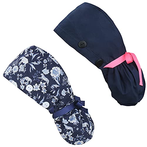ABAMERICA Scrub Caps for Women Surgical Caps Nurse Hat Functional Ponytail Holder for Long Hair Single or Satin-Lined A- 69 Satin Lined Purple