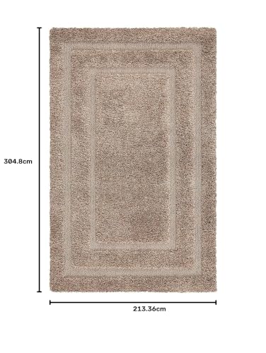 Image of Rectangular Box Shaggy Carpet for Living Room, Bedroom, High Low Design Finish Microfiber 1.8 Inch Pile High, 7x10 Feet Beige|Beige Color