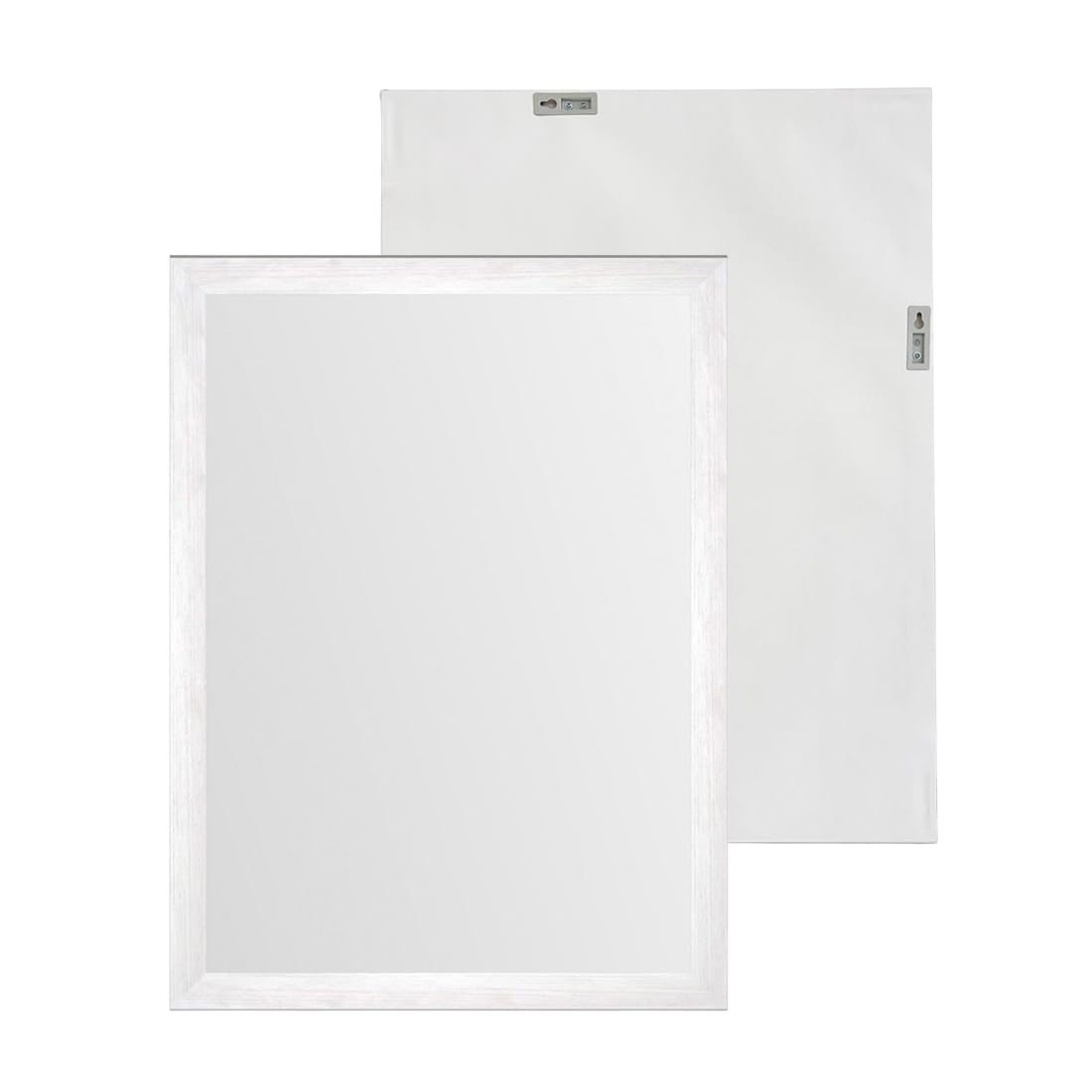 Espejo de pared rectangular con marco blanco con vetas de madera de 76x56cm | Espejo con marco de 35 mm de ancho. Ideal para dormitorio o recibidor. Preparado para colgar en horizontal o vertical