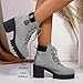 Women's Chunky High Heeled Combat Short Boots Lace Up Fashion Belt Platform Lug Sole Non Slip Block Y2K Goth Punk Ankle Boot for Women Wide Fit Dress Booties Booties Stacked Heel