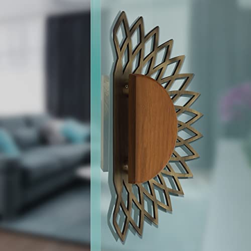Image of Plantex 304 Grade Stainless Steel Main Door Handle /12-inch Round Shape Door Handle for Main Door /Pull-Push Door Handle - Pack of 1 (Brass Antique & Wood Finish)