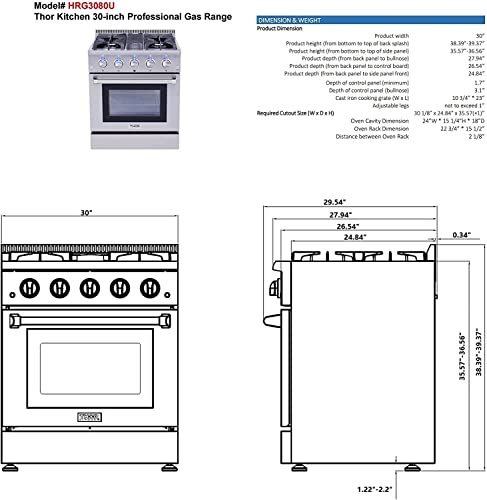 Thor Kitchen 30 In. Freestanding Gas Range With 4 Sealed Burners,4.2 Cu. Ft. Oven, Convection Fan, Cast Iron Grates, In Stainless Steel #TOP5