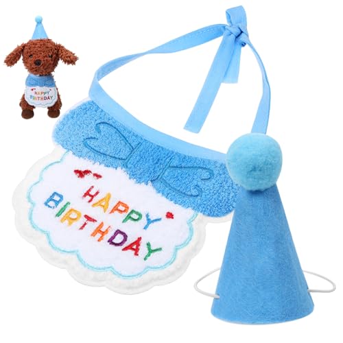 Milisten 1 セット ペットの誕生日よだれかけセット 犬用品 犬用の帽子 ペットよだれかけ 誕生日犬のバンダナ 誕生日の犬のおもちゃ 犬の誕生日衣装 誕生日キャップ よだれかけ1枚 Blue