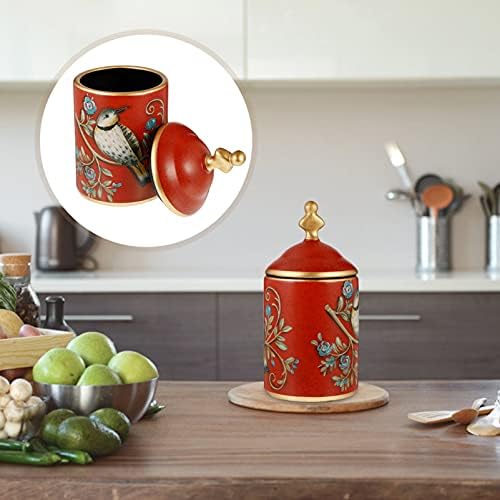 WINOMO Kitchen Ceramic Canister with Lid for Counter Vintage Bird Pattern Red Airtight Food Storage Jar Portable Coffee Tea Sugar Spices Container