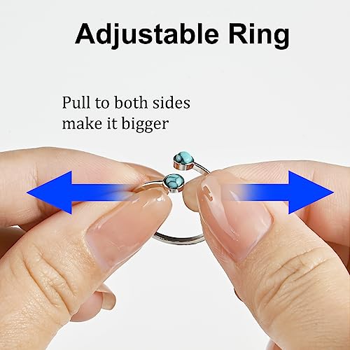 Teppdfann Silver Turquoise Open Ring Handmade Adjustable Statement Ring Turquoise Jewelry For Women Beautiful Double Turquoise Stone Ring For Gift thumb #3