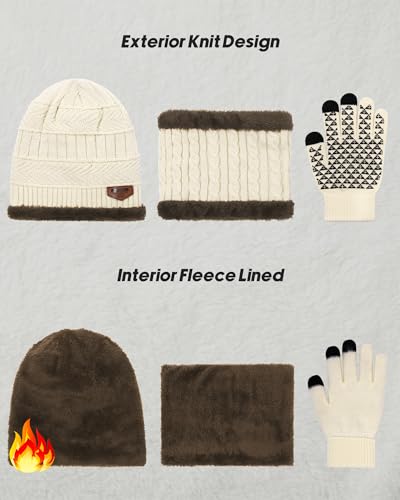 Image of Loritta Winter Hats for Men, 3 PCS Fleece Beanie Scarf Gloves Set