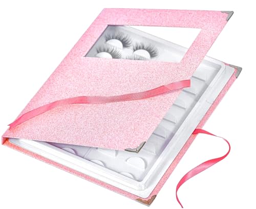 False Eyelash Storage Book Protable 16 Pari Eyelashes Organizer Holder Case Lash Contanier Box Glitter Cover Lash Container Empty Case with Eyelash Tweezer Pink