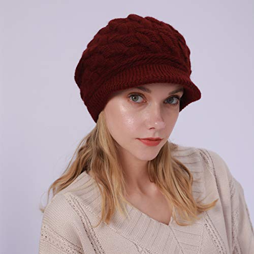 OVTRB Chapéu feminino de inverno tricotado quente forrado com lã boina jornaleiros chapéu de aba fri