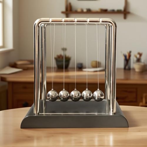 Newtons Cradle Balance Pendulum Balls, Swinging Kinetic Balls with Black Base, Science Physics Educational Learning Tool, Office Home Creative Decoration, Stress Relief Fidget Desk Toy (Medium) by UOUVOSTA - Used condition - Image 6