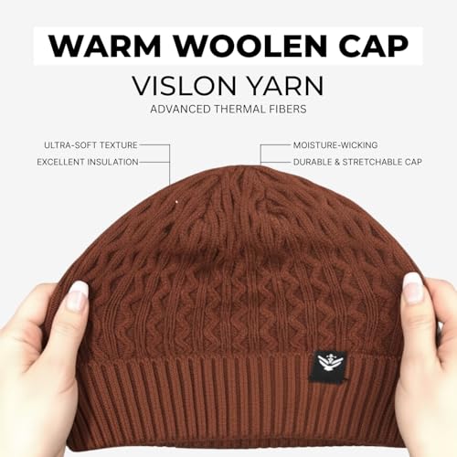 Image of AMOLDO Unisex Woolen Beanie Cap | Warm Winter Hat - Zigzag Design