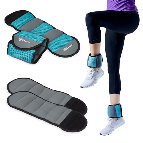 Gaiam Ankle Weights Strength Training Weight Sets For Women & Men With Adjustable Straps - Walking, Running, Pilates, Yoga, Dance, Aerobics, Cardio Exercises (10-Pound Set - Two (2) 5lb Weights) by Gaiam - Used condition - US$13.30