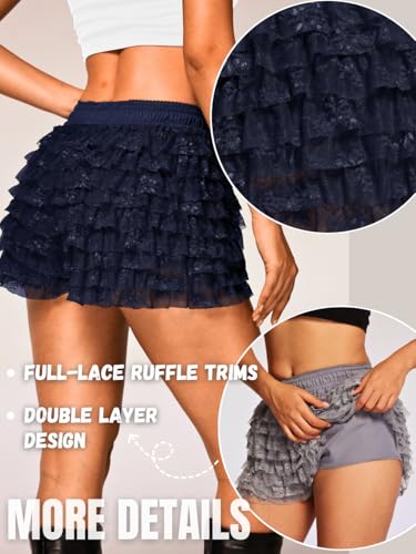 High Waisted Ruffle Shorts for Women Girls, Cute Lace Layered Bloomers, Going Out Mini Micro Bloomer3