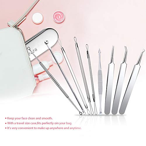 Blackhead Remover Tool, Aooeou Professional Pimple Popper Tool Kit - Easy Removal For Blemish, Whitehead Popping, Zit Removing For Risk Free Nose Face, Anti-Slip Coating Handle (B-Silver) #TOP7