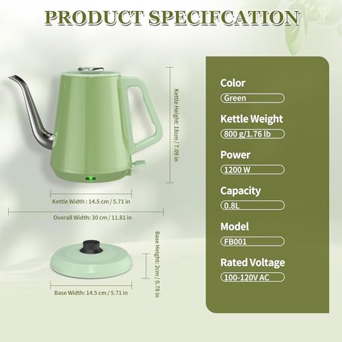 FuseBrew Gooseneck Electric Kettle 0.8L—Fast Boil, Precision Pour — view 7