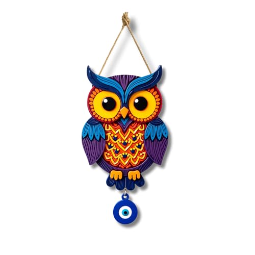 Image of GiftOday Owl Shape Wooden Wall Hanging For Home Decor | Evil Eye Decoration Livingroom, Dining Room | Modern Artwork | MDF Wall Hanging | Wall Hanging Ornament Door Decorative (18 x 30 CM)