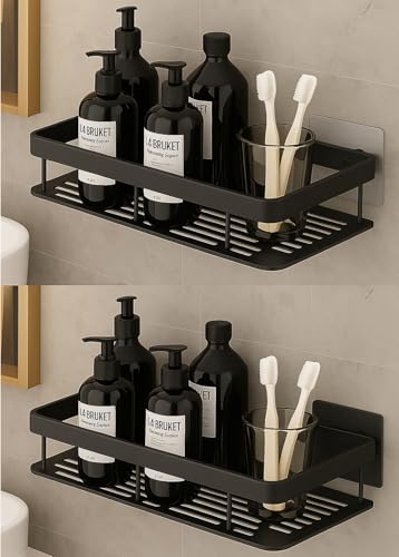 Image of BENAVJI Drill Free Corner Shelf for Bathroom Wall Bathroom Organizer Without Drill Kitchen Rack Pack of 2
