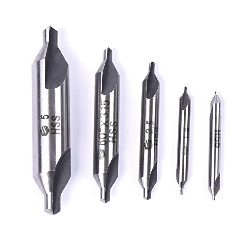 ATOPLEE 5pcs Industrial Tools HSS Lathe Mill Center Drill & Countersink Set 60 Degree Included Angle,Size 1 1.5 2.5 3.15 5mm