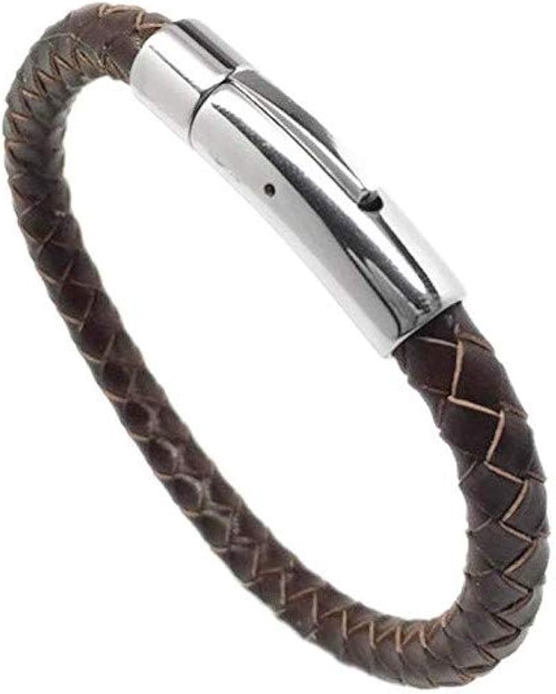 Yeidid International Stainless Steel Leather Bangle Bracelet, Leather Bangle Bracelet for Men, Magnetic Clasp Wristband Bracelet, Braided Leather Bracelets for Men (Classic Navy): Clothing, Shoes & Jewelry