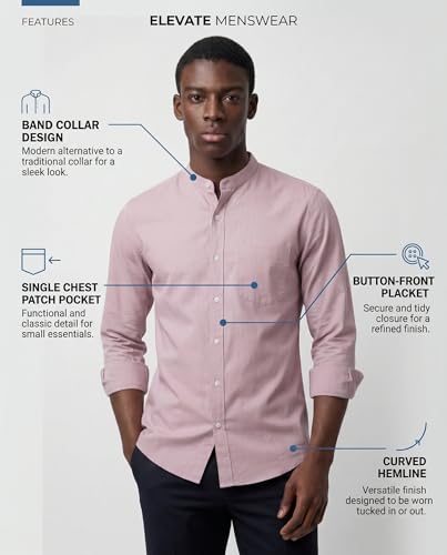 Image of Amazon Brand - INKAST Men's Cotton Blend Plain Solid Casual Shirt | Mandarin Collar | Full Sleeves | Regular Straight Fit | Office & Daily Casual Wear