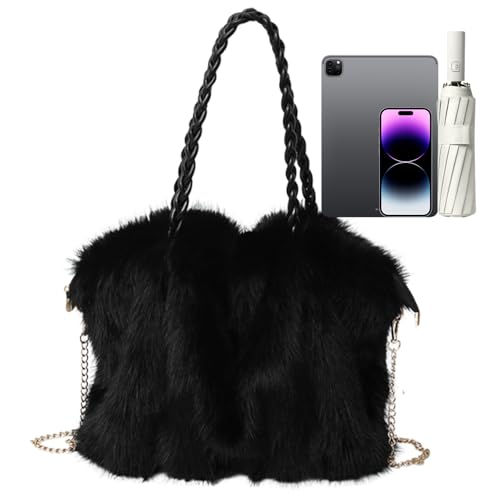 Sac Doux,Grande Pochette De Voyage en Peluche avec Bretelle Détachable,Sac Fourre-Tout en Peluche - pour Randonnée Voyage Marche Shopping Transport Quotidien Navette Camping Sport