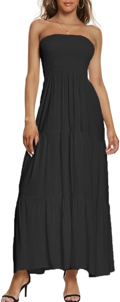 Women's Casual Off Shoulder Maxi Dress Strapless Tube Top Bohemian Beach Long Dresses 092 - Image 3