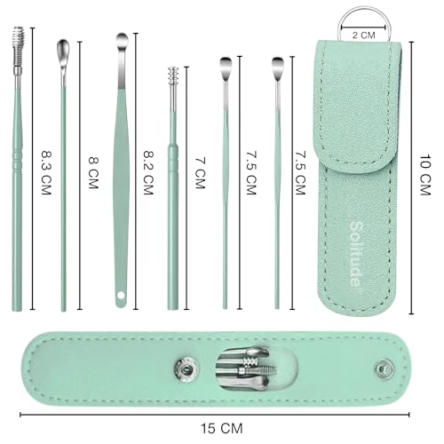 Image of Solitude Set of 6 Steel Ear Cleaning Kit | Reusable Ear Wax Remover Tool Kit Set With Storage Pack, Ear Curette Cleaner and Spring Ear Buds Cleaner (Multicolor)