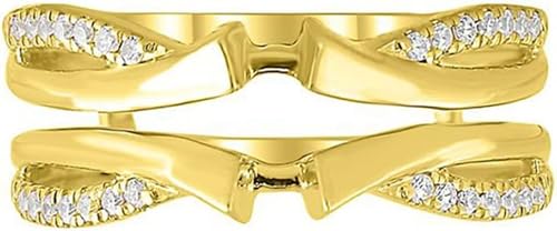 Ranjeeta Round Cut Simulated White Diamond 925 Sterling Silver 14K Yellow Gold Over Diamond Wedding Engagement Wrap Enhancer Ring Guard for Women's (7.5)
