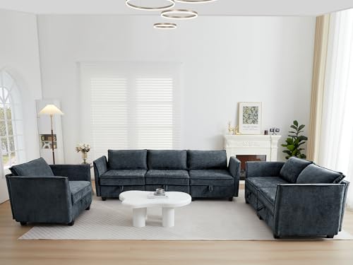 Image of ORRD 3 Piece Modular Sectional Sofa Set, Convertible Couch with Storage, Sofa Modular for Living Room, Office (Blue Grey)