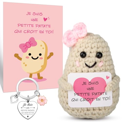 Szhhrxi Poupées de Pomme de Terre en Français avec Porte Clés et Carte, Cadeau Original & Amusant, Idée Drôle Anniversaires pour Homme Femme Collègue, Gadget Utile Rigolo Motivation (Patate)