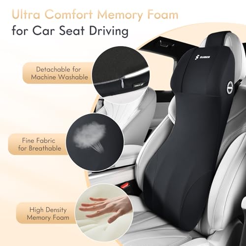 Image of FLORICH Lumbar Support with Car Headrest Pillow 2-in-1 Memory Foam Car Seat Headrest & Lumbar Cushion Ergonomic Back Support Pillow Seat Cushion for Car Seat Driving Neck Back Pain Relief, Black