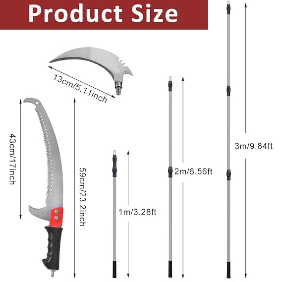 Image of Telescopic Tree Pruner Saw with Detachable Blade Long Reach Pole Saw for Tree Branch Cutting and Trimming Gardening Hand Tool