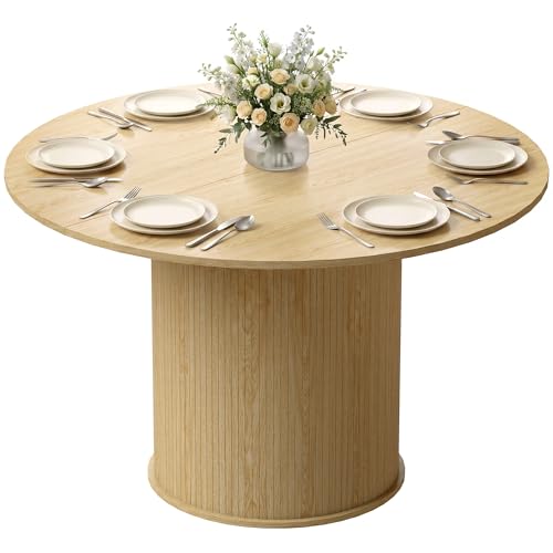 HOMCOM Table à Manger Ronde pour 4-6 Personnes, Ø 120 x 75 cm, Table de Cuisine Moderne avec Large Plateau et Base cylindrique cannelée, pour Salon, Salle...