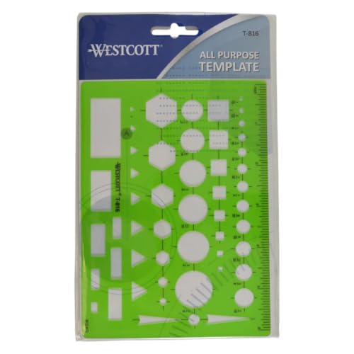 Image of Westcott T-816 All-Purpose Technical Drawing Template, 12 Count | Plastic Shape Template Tool, Green, 4.5 inch x 6.25 inch