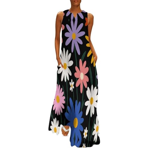 Robe décontractée à sans manches grande taille col V noire avec poches imprimées