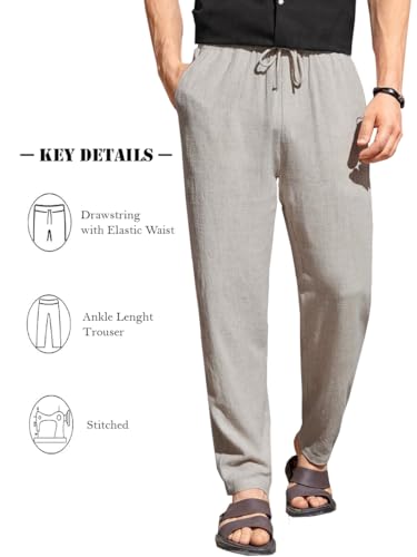 Image of TOPLOT Men's Premium Linen Blend Pants | Lightweight Breathable Fabric | Elastic Waist with Drawstring | Straight Fit | Side Pockets | Perfect for Casual, Holidays & Travel (5268)