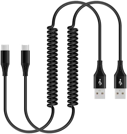Retractable Auto Type C Cord Fast Charging 2Pack 5ft Spring USB C Cable for Car Coiled for iPhone 15Pro Max,15 Plus,15+,15 Ultra,Pixel 8/8 Pro 7 Samsung Galaxy Z Fold 5/4/3/Z Flip5 A34 A54 S23 S22