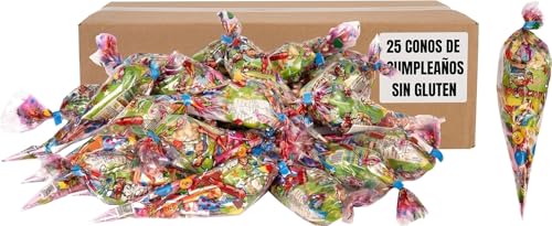 25 Bolsas Chuches Cumpleaños Gominolas Infantiles Chucherías Surtidas Sin Gluten Detalles Fiesta Niños Regalo Piñata Escolar Conos Coloridos Sorpresa Animada Alegría Dulces Originales Eventos