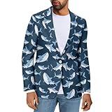 Psaytomey Men's Shark Graphic Suit Jacket One Button Slim Fit Business Daily Blazer Sport Coat Plus Size Blazer for Men Sports Coats Business Jackets