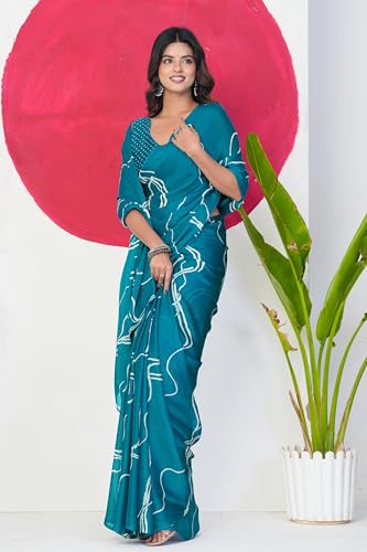 Image of MIRCHI FASHION Saree for Woman Chiffon Georgette Geometric Printed | Lightweight Farewell and Women's Office Sari with Blouse Piece