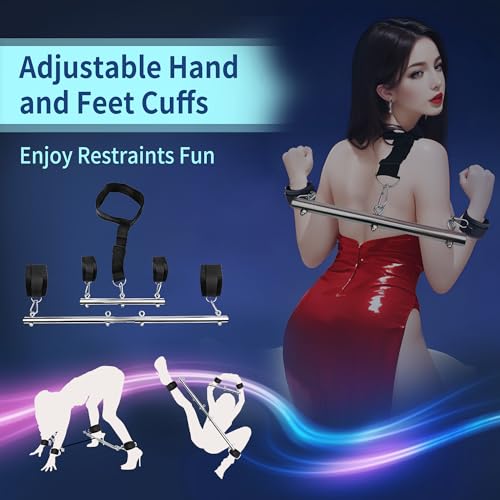 Weimob Handschellen Fußfesseln Fessel Bondage Sets verstellbar Spreizstange Fesselstange Bondage Sexspielzeug für extreme Paare, Anfänger Einstellbar Metallspreizstange Sexanzug mit zwei Stäben