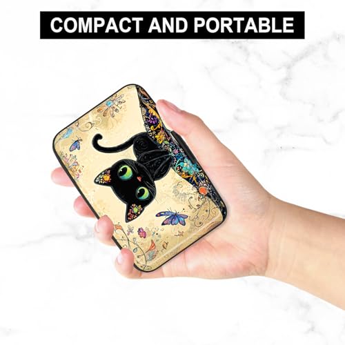 Image of Credit Card Holder, Mini Aluminum Card Wallet RFID Blocking Slim Metal Hard Card Case for Women Men, Cat on Branch
