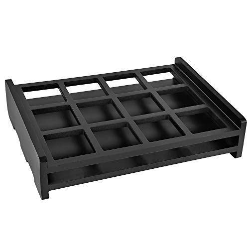 Soporte para vasos de chupito, 12 agujeros de almacenamiento, servidor de fiesta, bandeja vintage de madera negra para vasos de chupito (vaso de chupito no incluido)