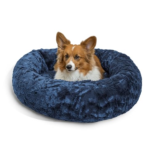 Image of Best Friends by Sheri The Original Calming Donut Dog Bed for Medium Dogs up to 45 lbs, Lux Faux Fur, Navy Blue, 30 inch x 30 inch