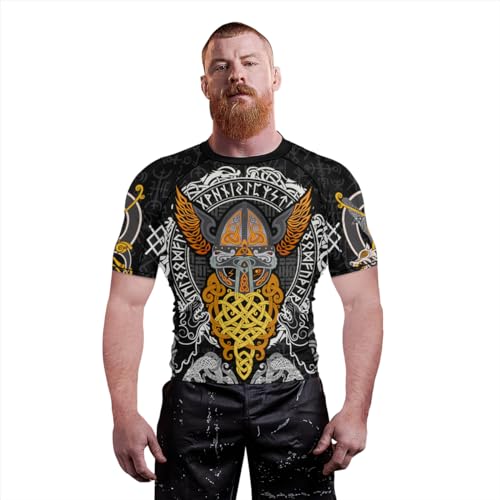Viking Tatoo Compression Shirts Rash Guard Short Sleeve for Men BJJ MMA Grappling Base Layer4